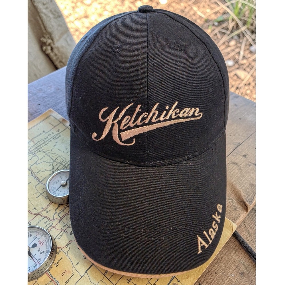 Ketchikan‎ Alaska Souvenir Baseball Cap Black Tan Embroidered Adjustable Hat PNW